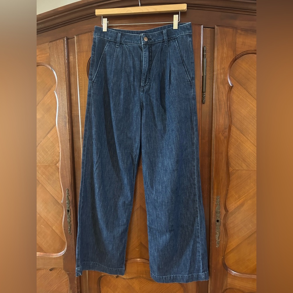 J. Crew Dark Blue High Waisted Pleated Wide Leg Jeans Size 28 # 791 - Picture 3 of 5